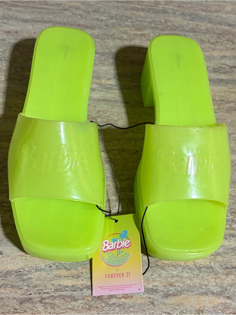 NWT Barbie X Forever 21 Neon Lime Green Slide Heels by Mattel